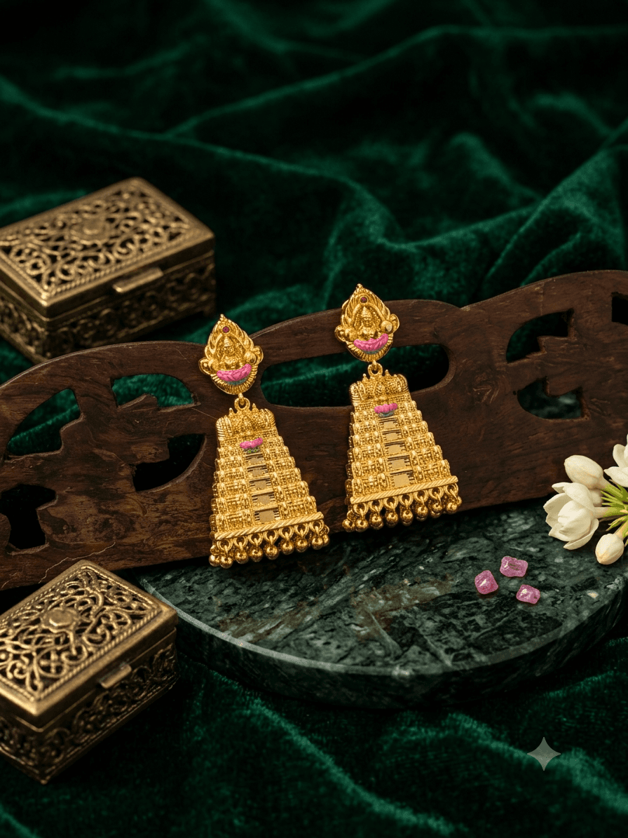 Premium foaming enamel lakshmi kopuram jhumka 