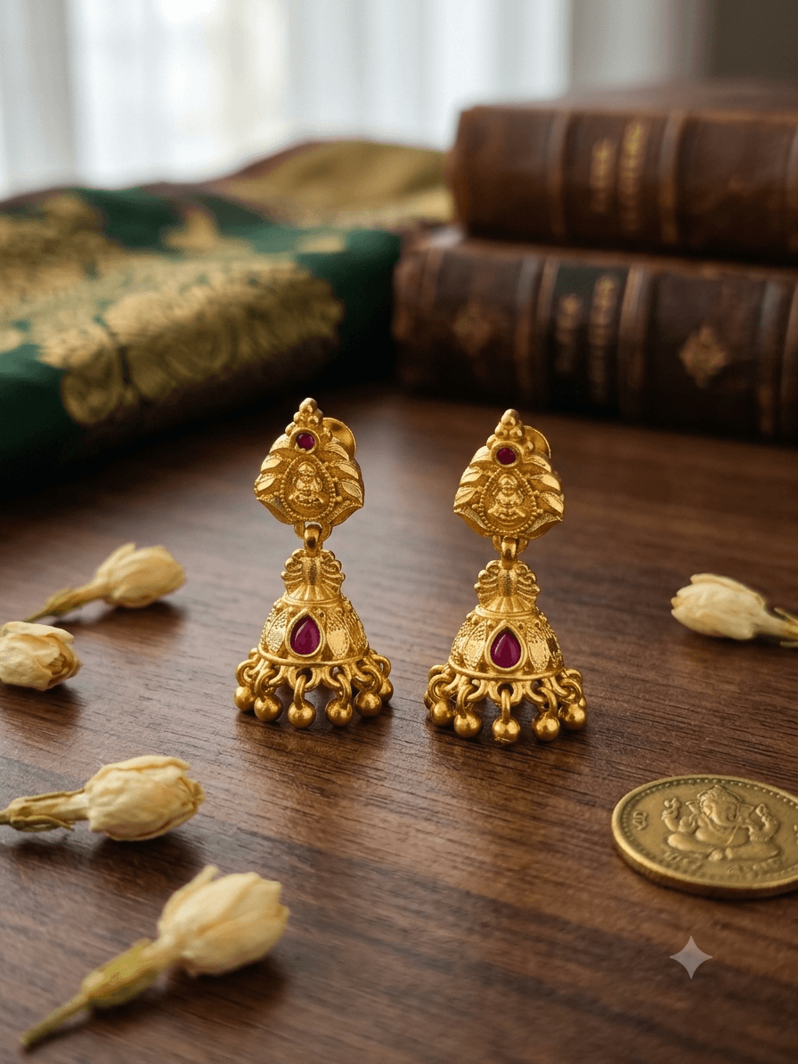 Premium foaming ruby stone lakshmi  jhumka
