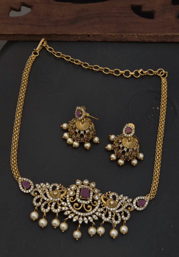Premium matt ad stone chocker with earings