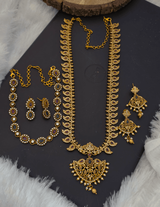  Premium matt combo with haram, necklace and earings