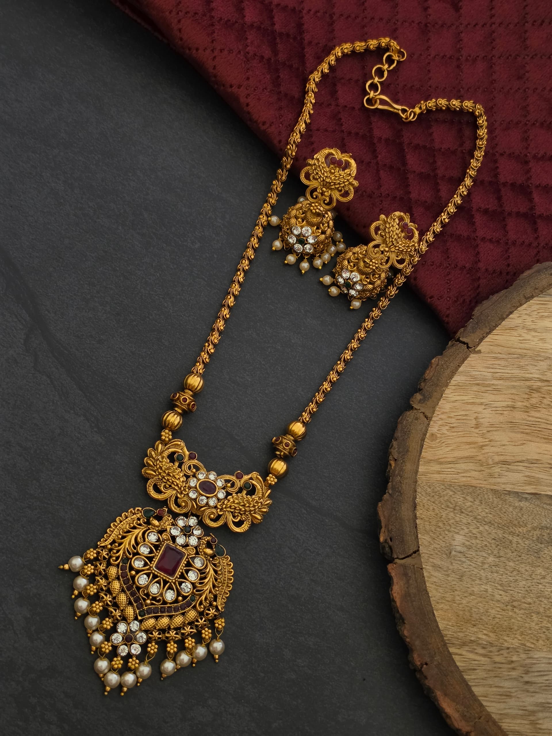 Premium mat antique haram with jhumka
