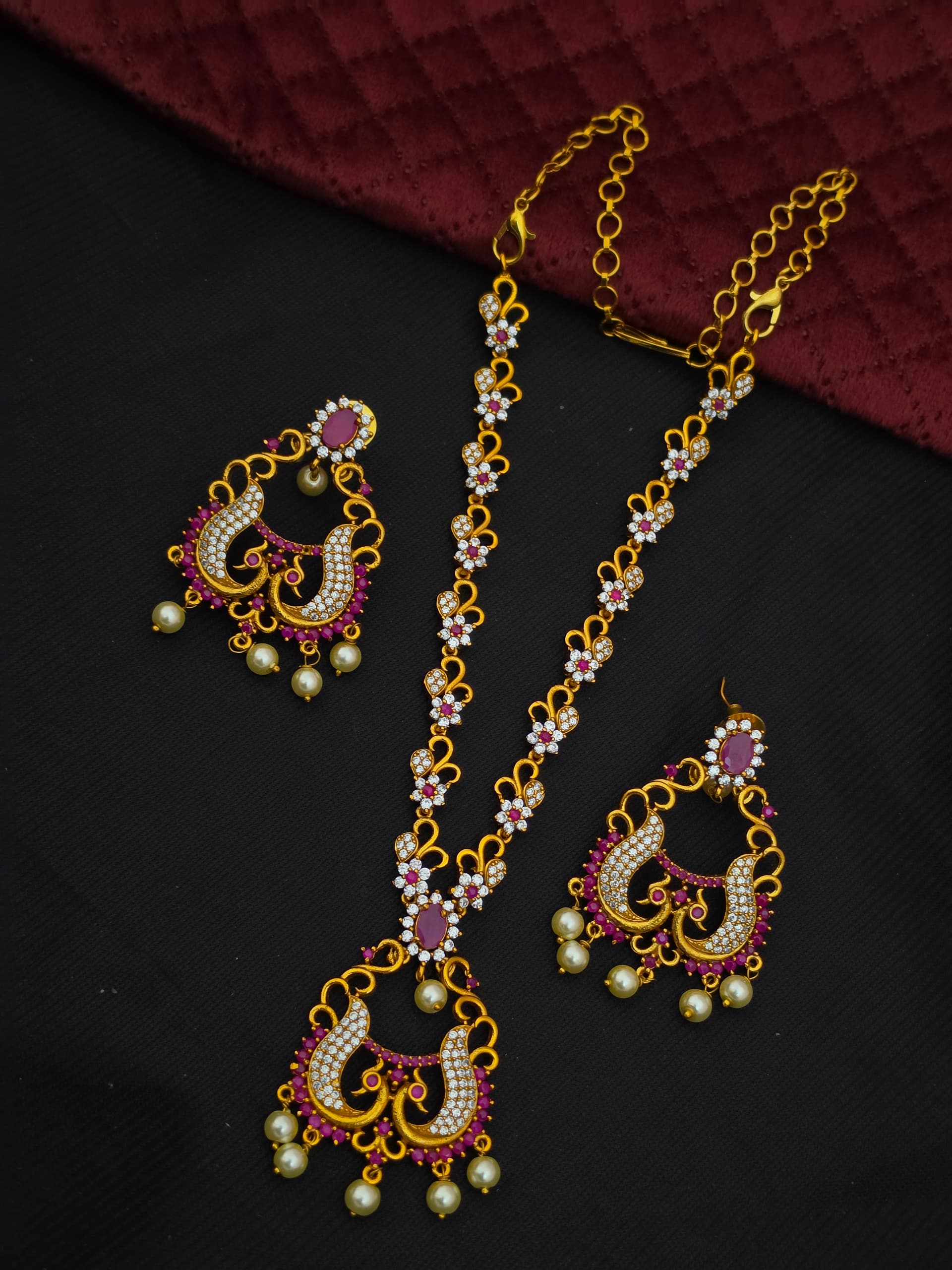 Premium Matt Finish Peacock Necklace With Earings