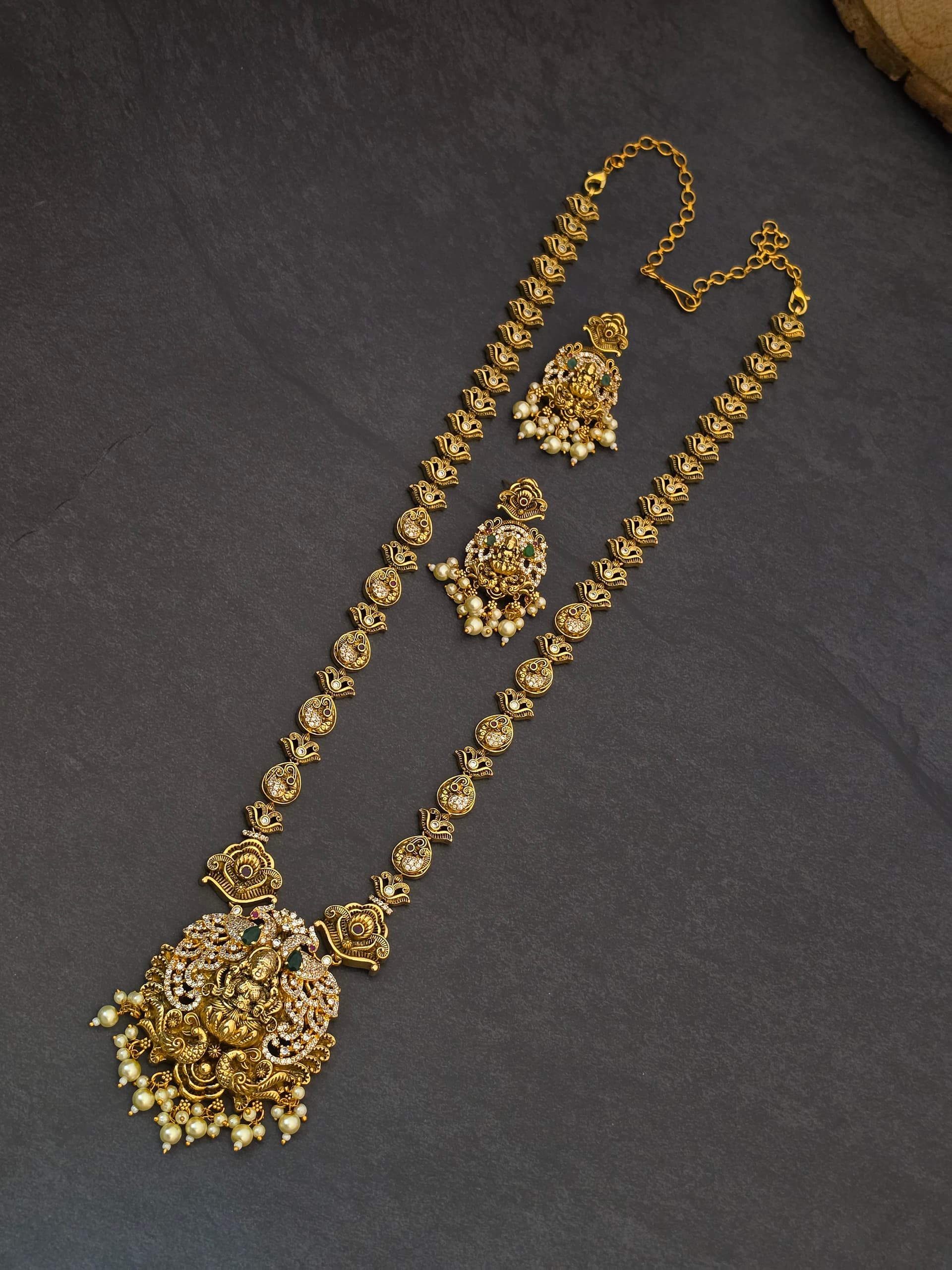 Premium Matt Ad Stone Lakshmi Haram With Earings