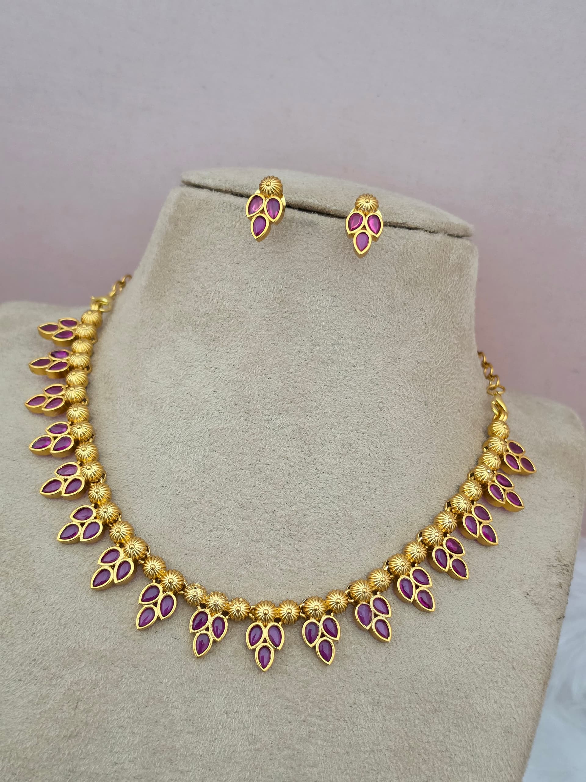 Premium Matt Ad Stone Necklace With Stud,