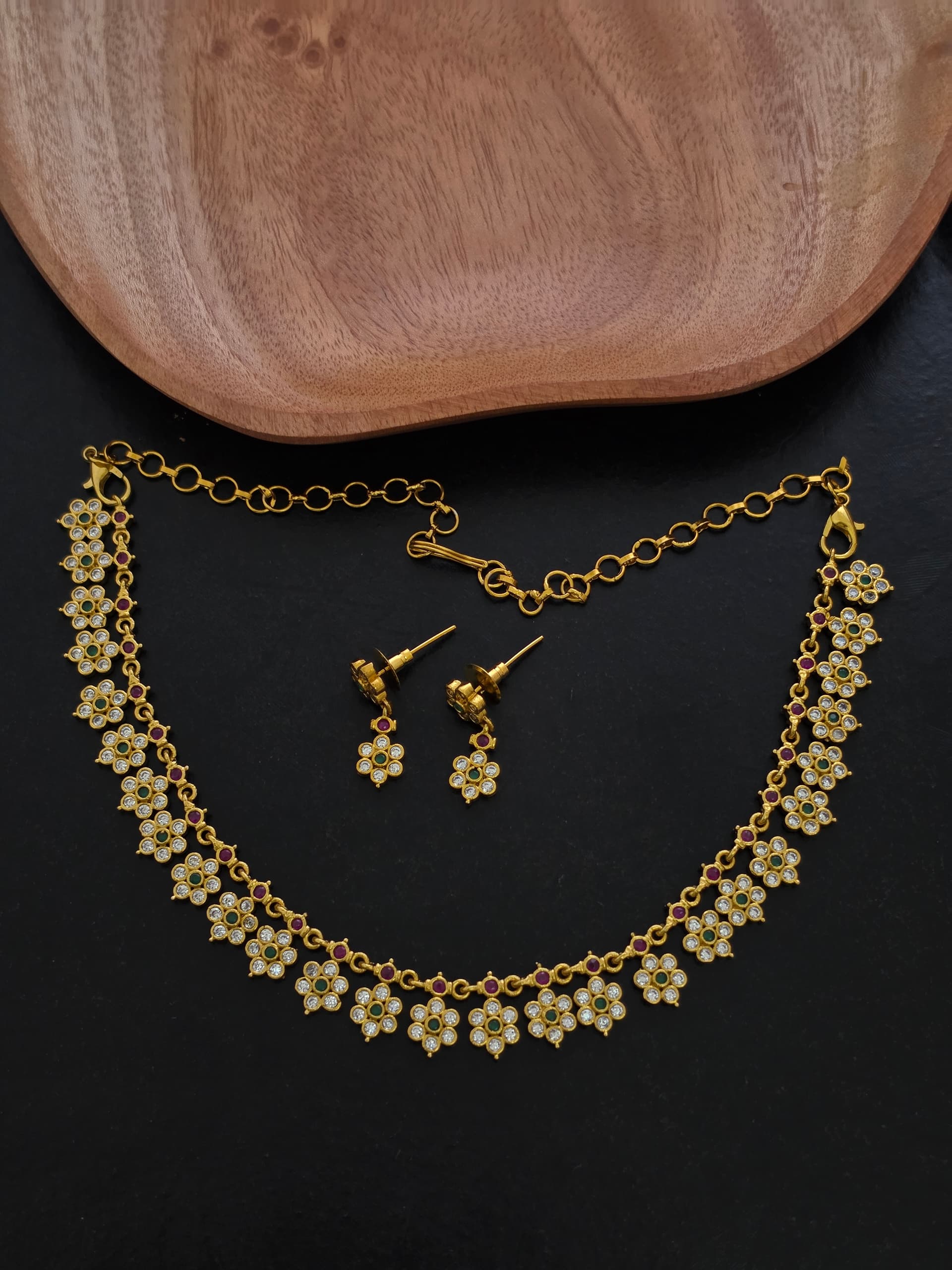 Premium Matt Antique Finish Flower Necklace with Stud