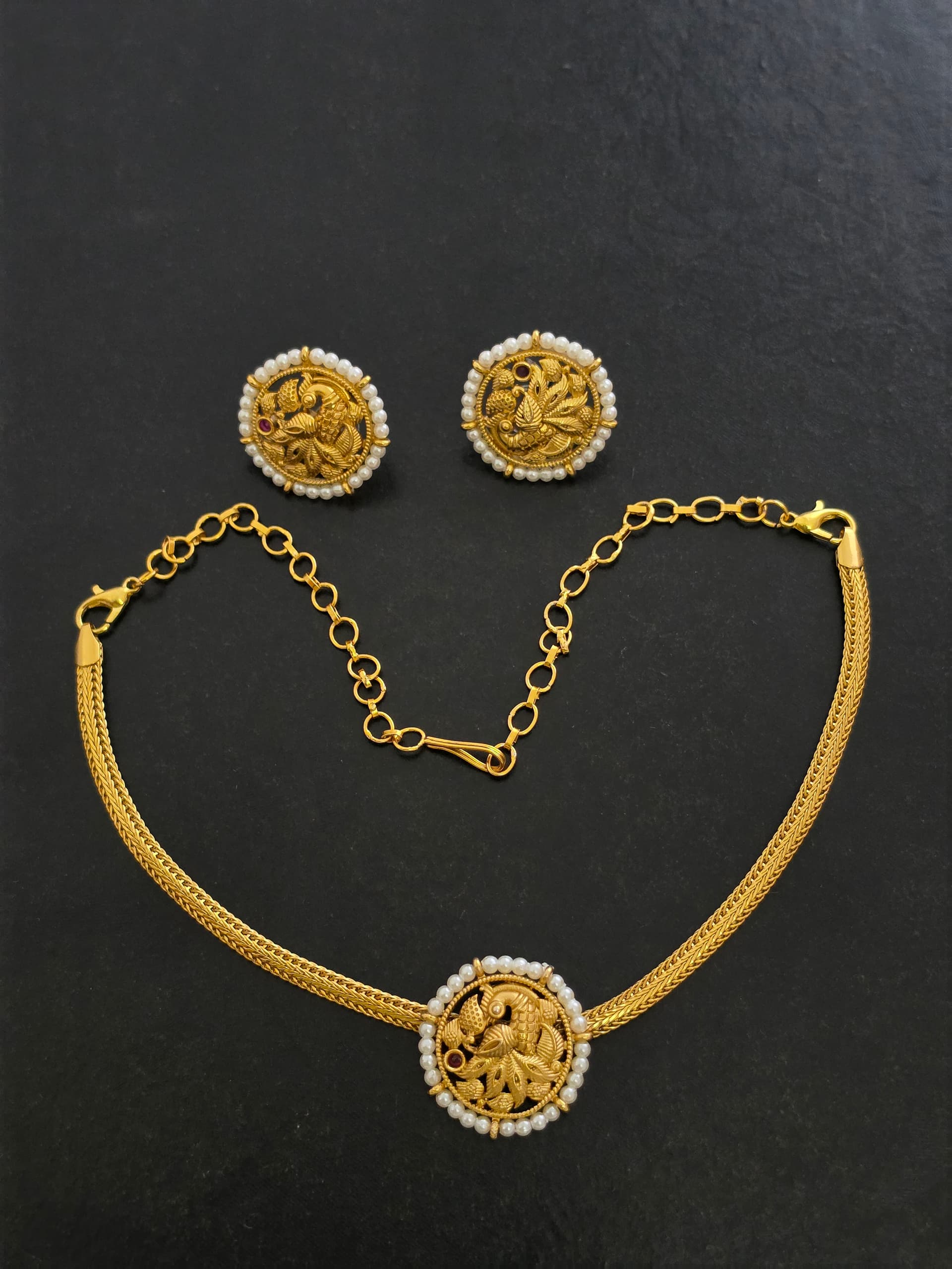Premium Matt Finish Chakram type Peacock Necklace