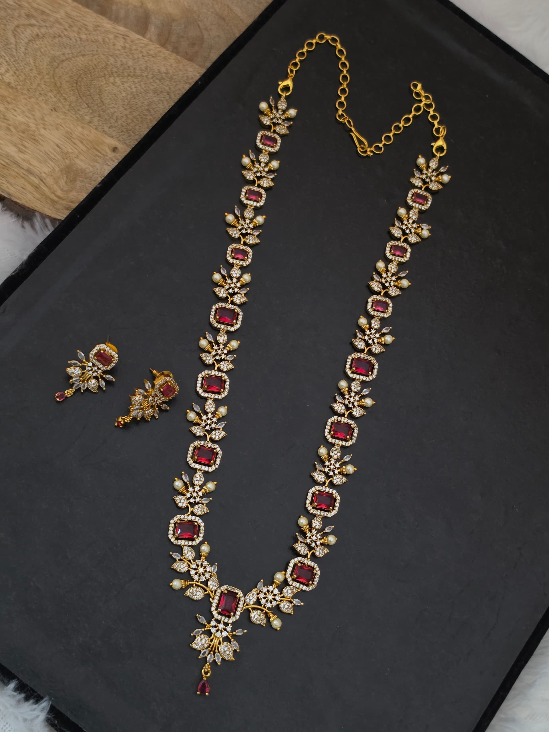 premium matt ruby stone haram with  earings 