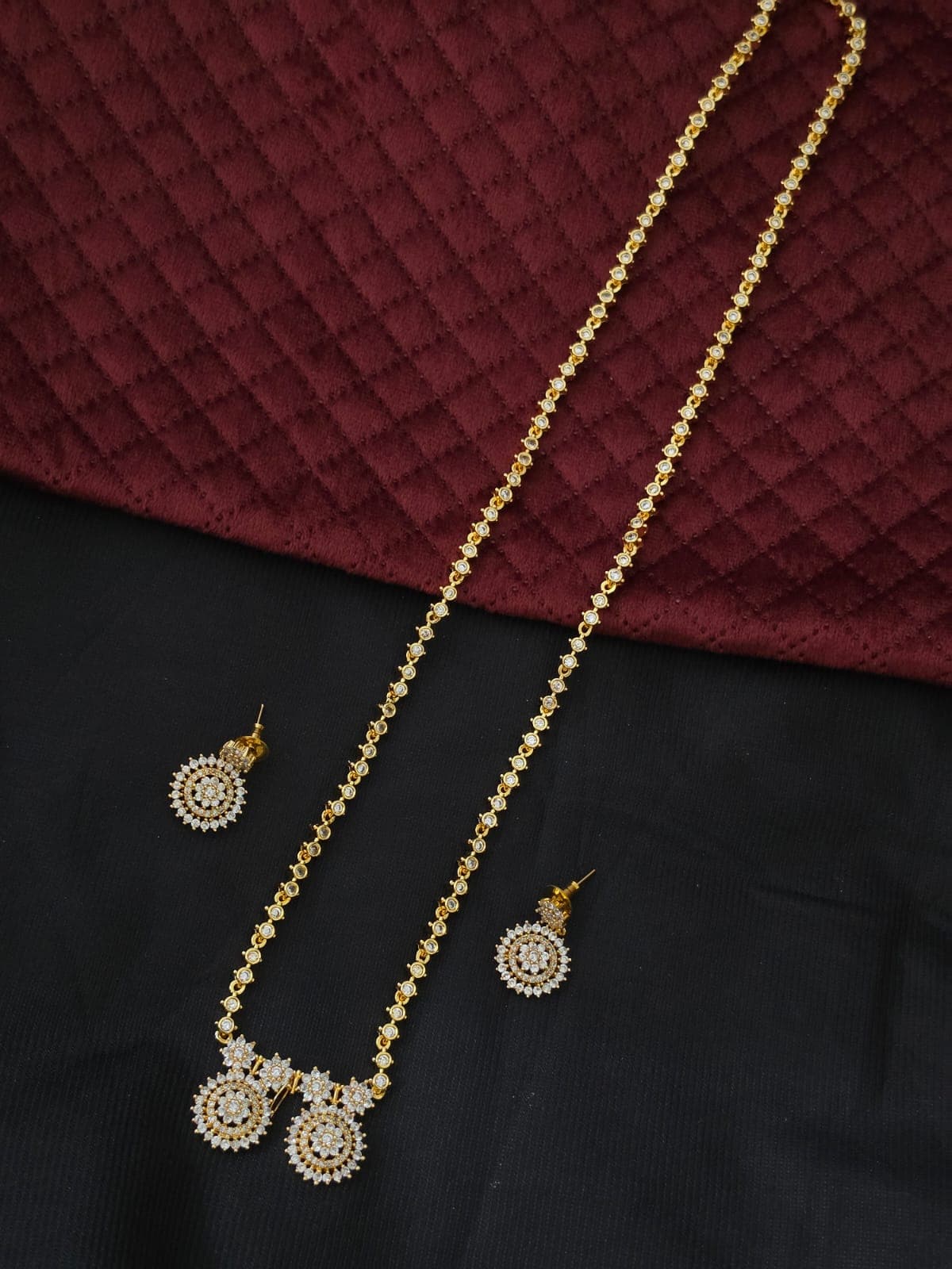 Premium matt ad stone two pendant haram with earings