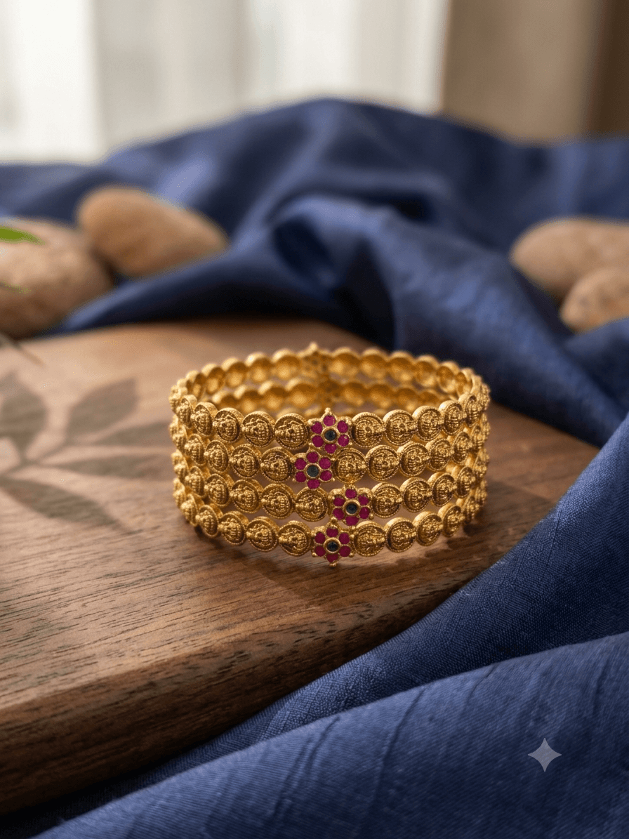 Premium matt ad stone lakshmi coin bangle 1 pair