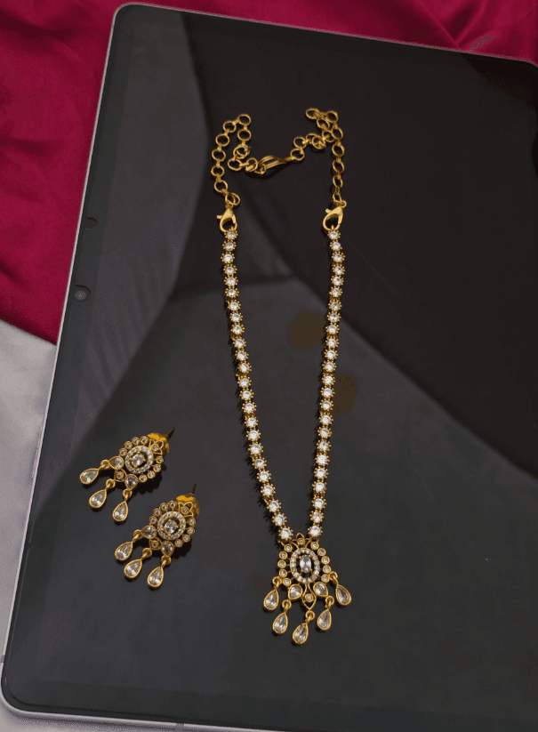 premium matt ad uncut stone necklace with earings