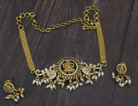 Premium matt AD stone vinayagar choker