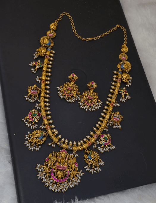 premium matt antique meenakari haram with earings