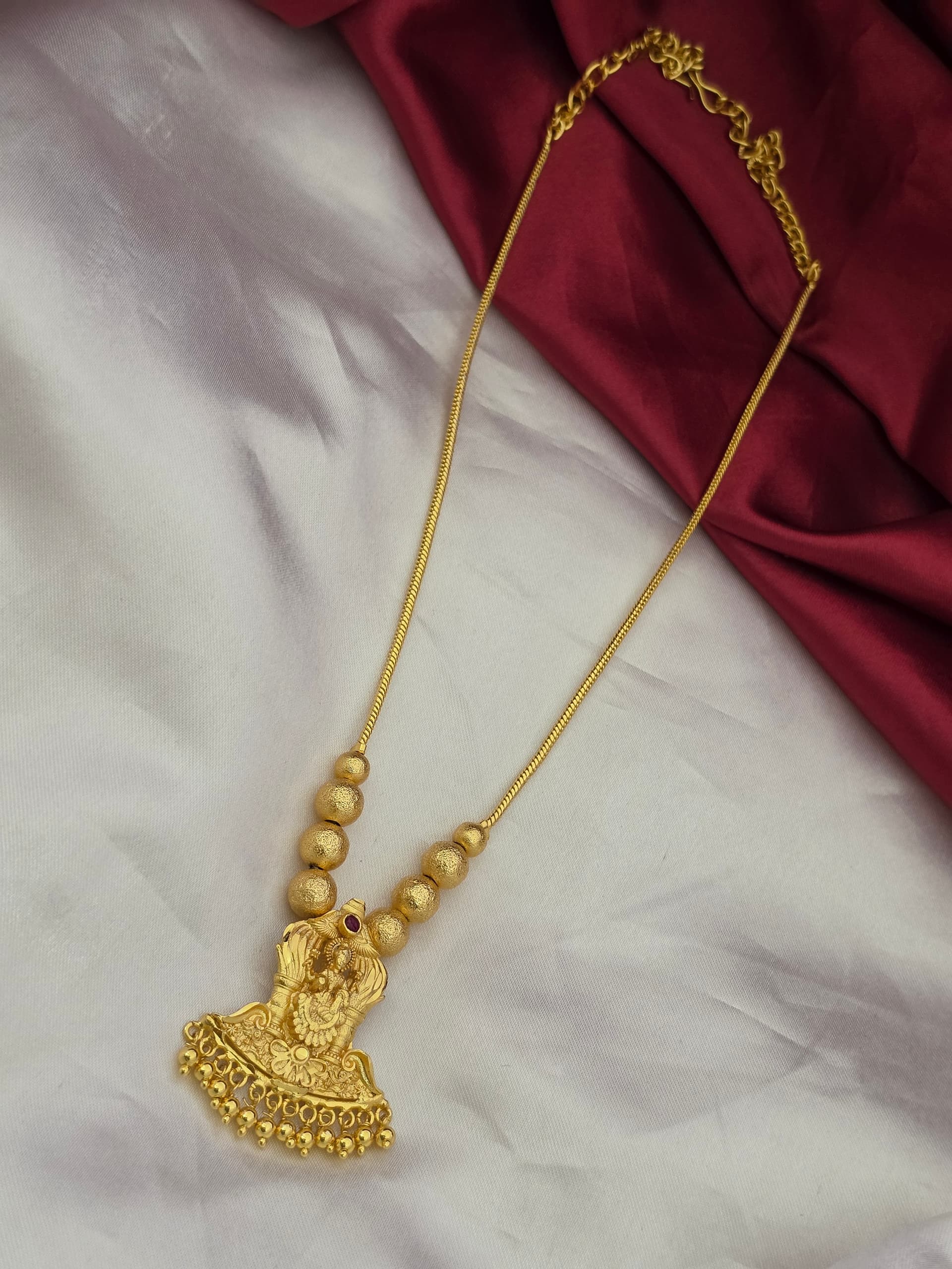 Premium Foaming Ruby Stone Lakshmi Necklace.