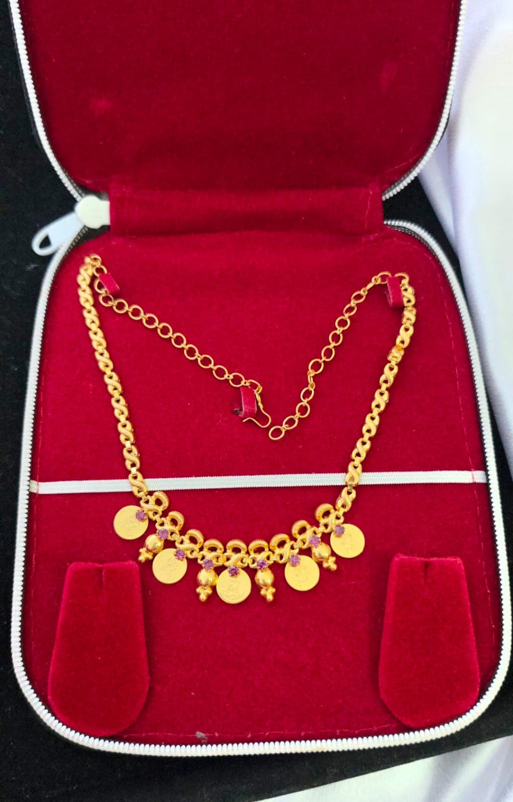 premium foaming  ruby stone lakshmi coin necklace