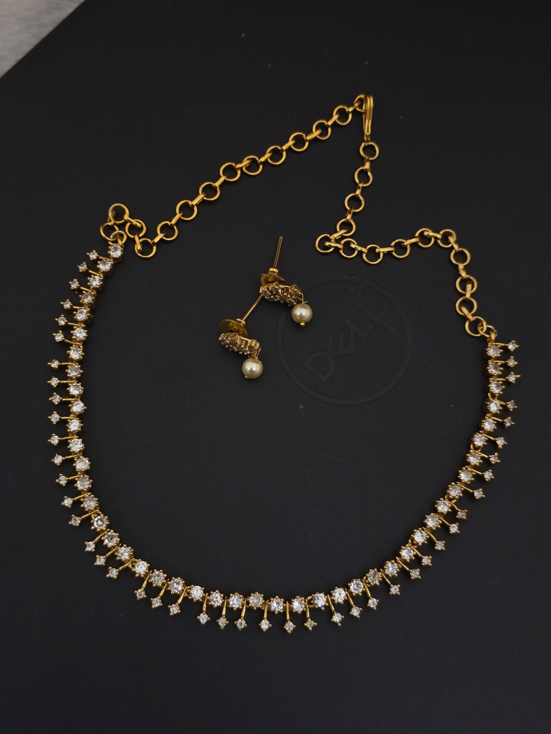 Premium matt ad white stone necklace with earings