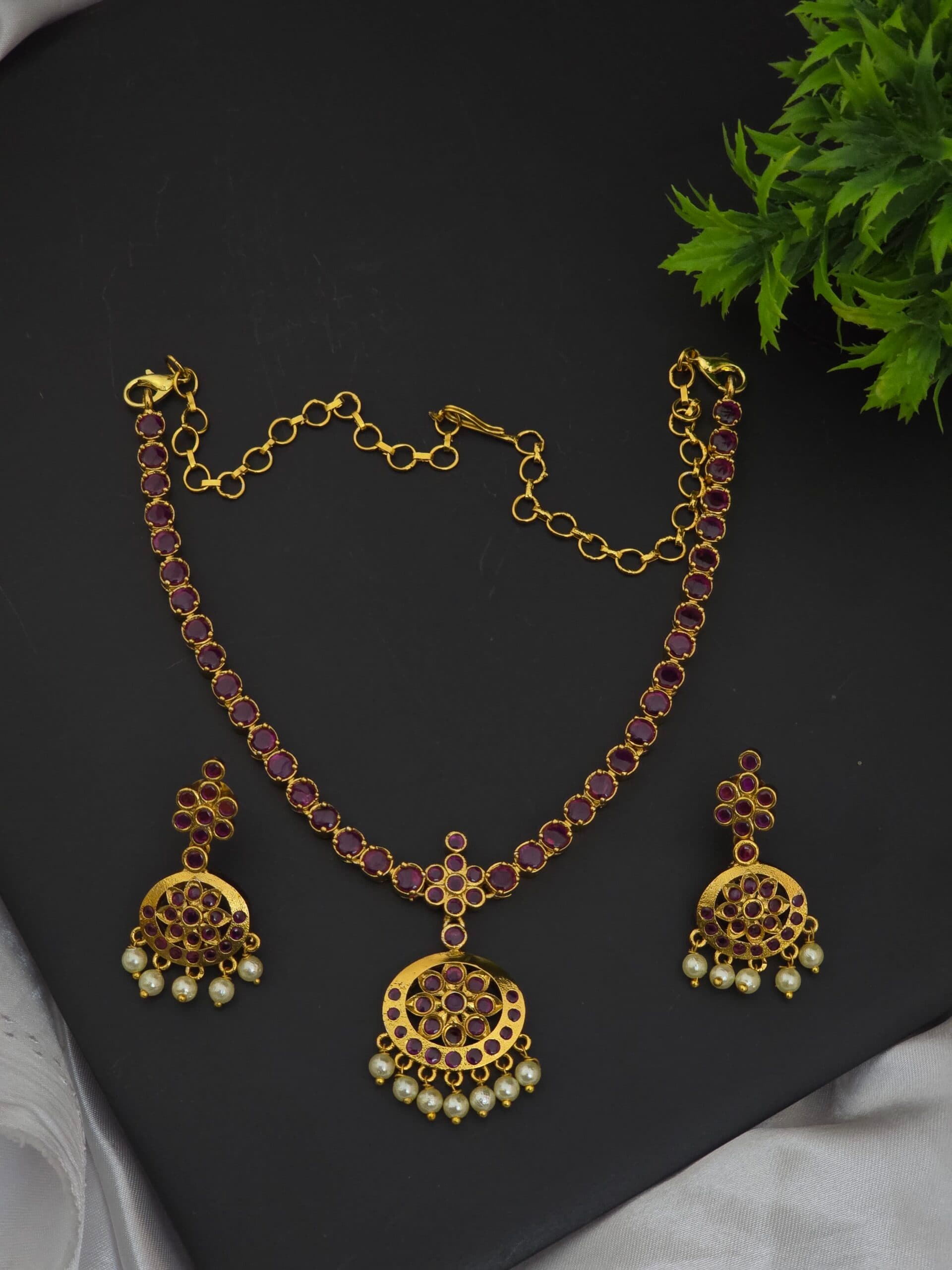 Premium impon ruby attigai with earings