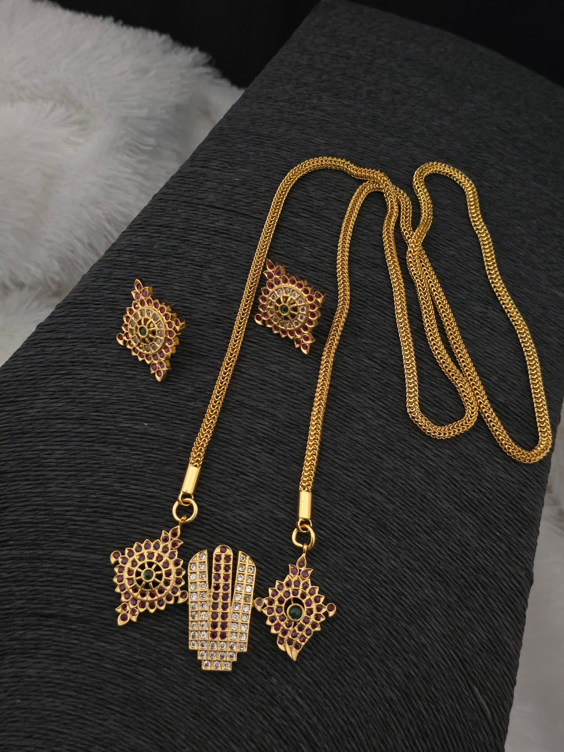 Premium mat finish sangu chakram dollar chain 32 inch with earings