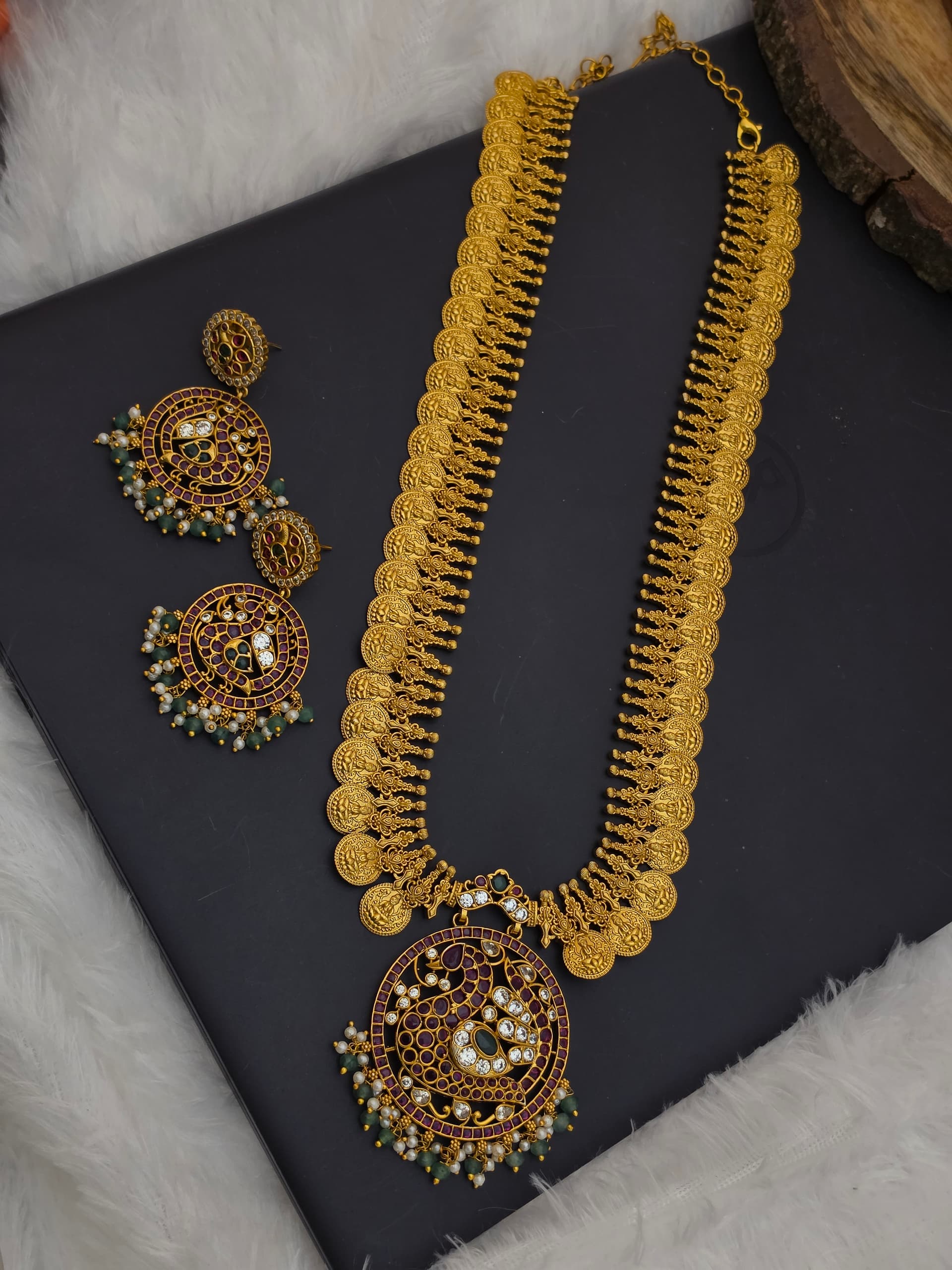 Premium matt lakshmi coin haram with earings