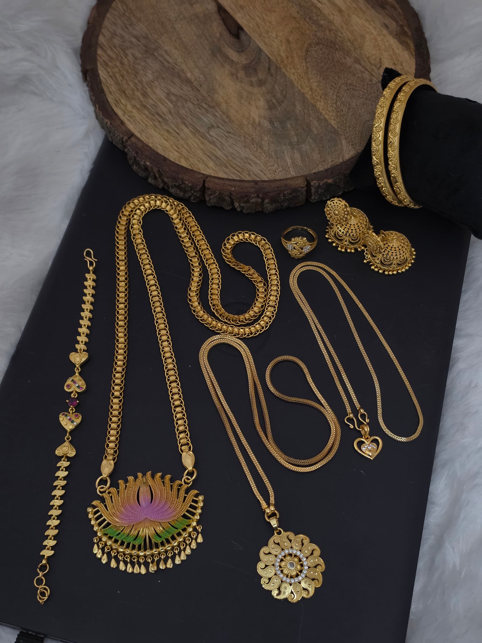 Premium foaming enamel combo of 24 inch dollar chain, 2*18inch dollar chain, jhumka and bracelet