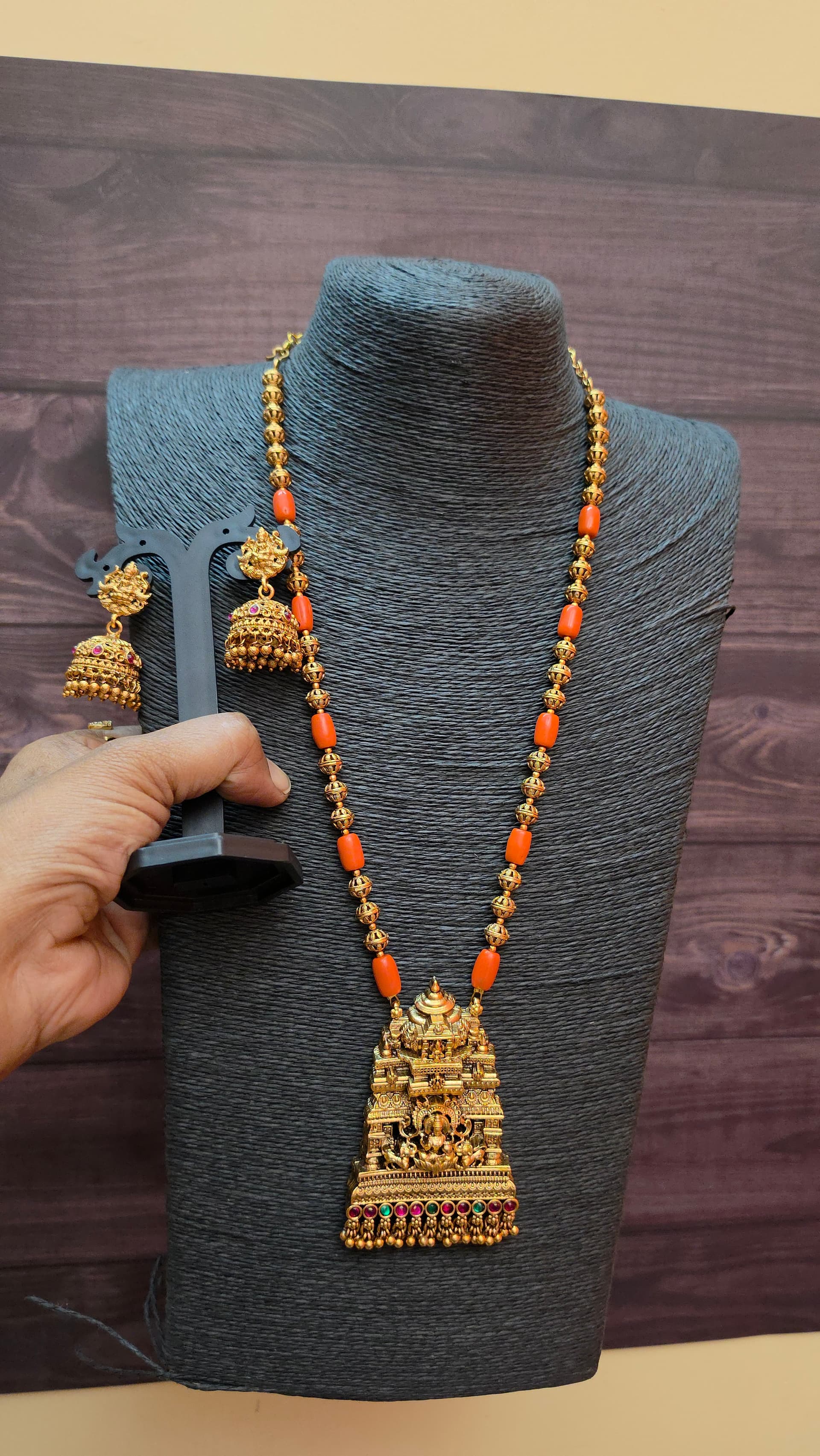 Premium matt lakshmi coral mandapam lakshmi haram