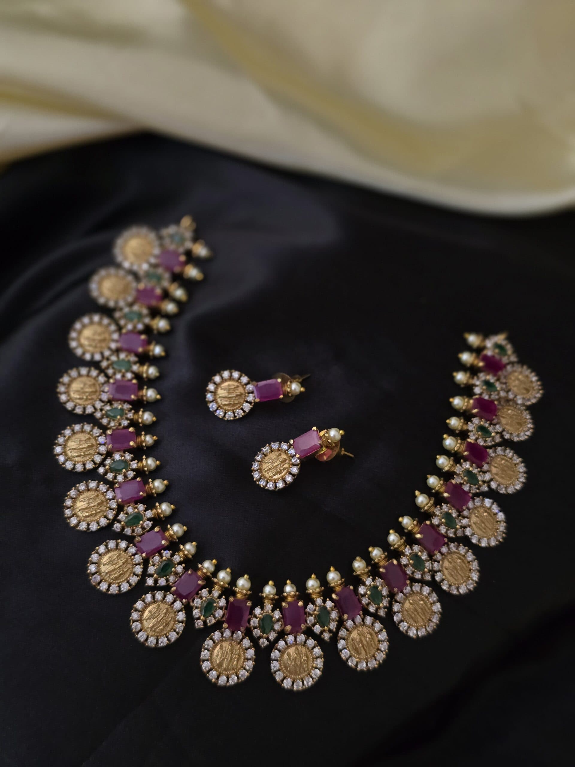 Premium matt coin ramparivar necklace with stud