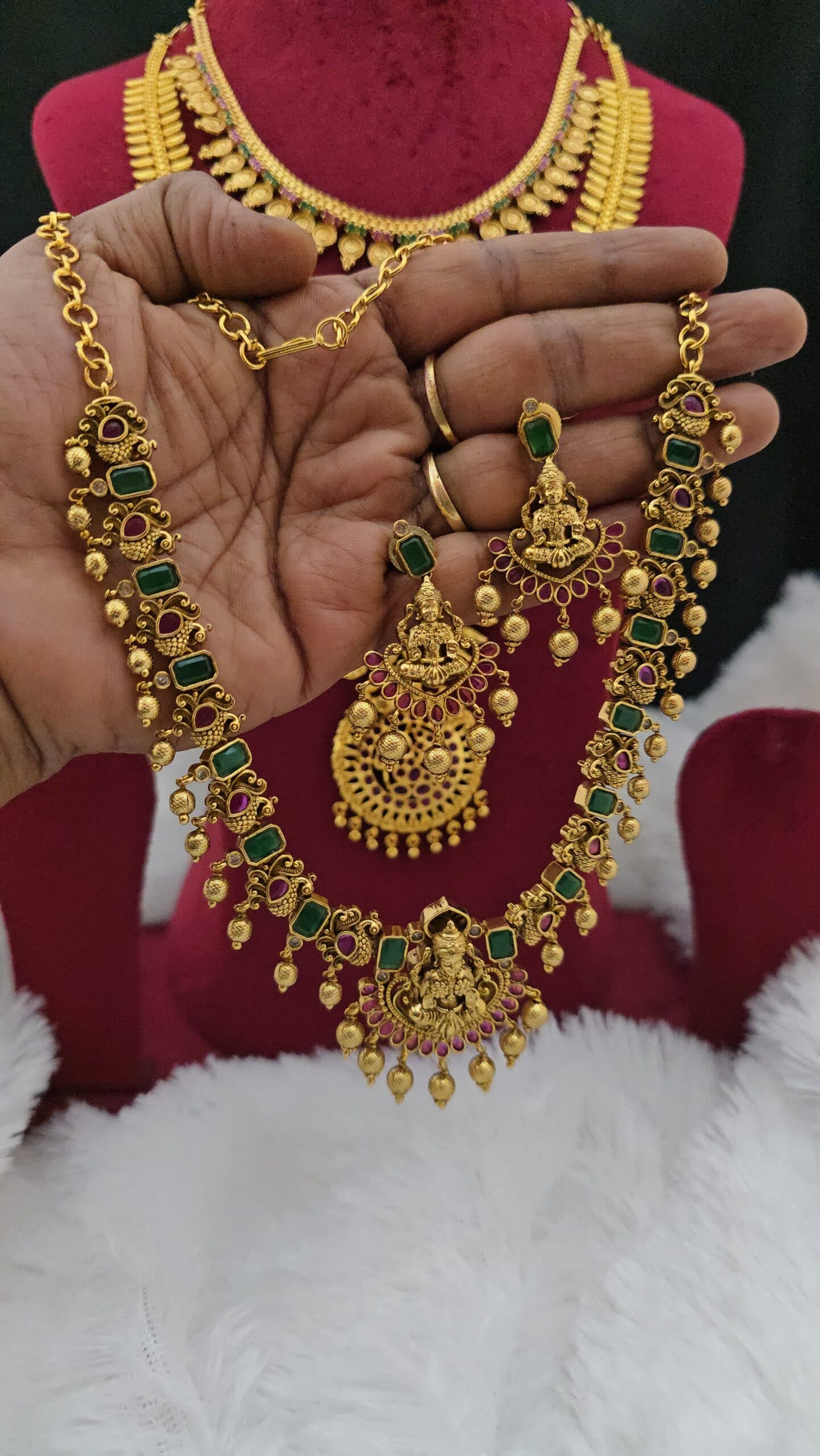 Premium quality antique Ruby emerald nakshi necklace