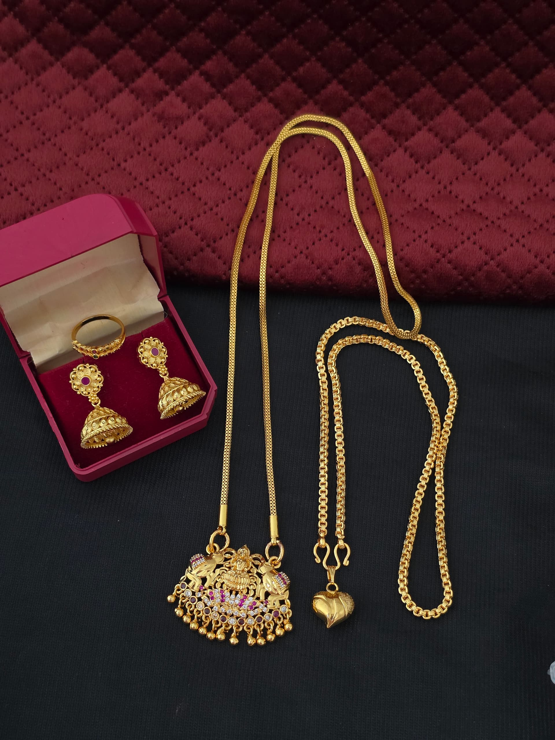 premium foaming ad stone lakshmi combo with 24 inch dollar chain, 18 inch dollar chain, jhumka and ring