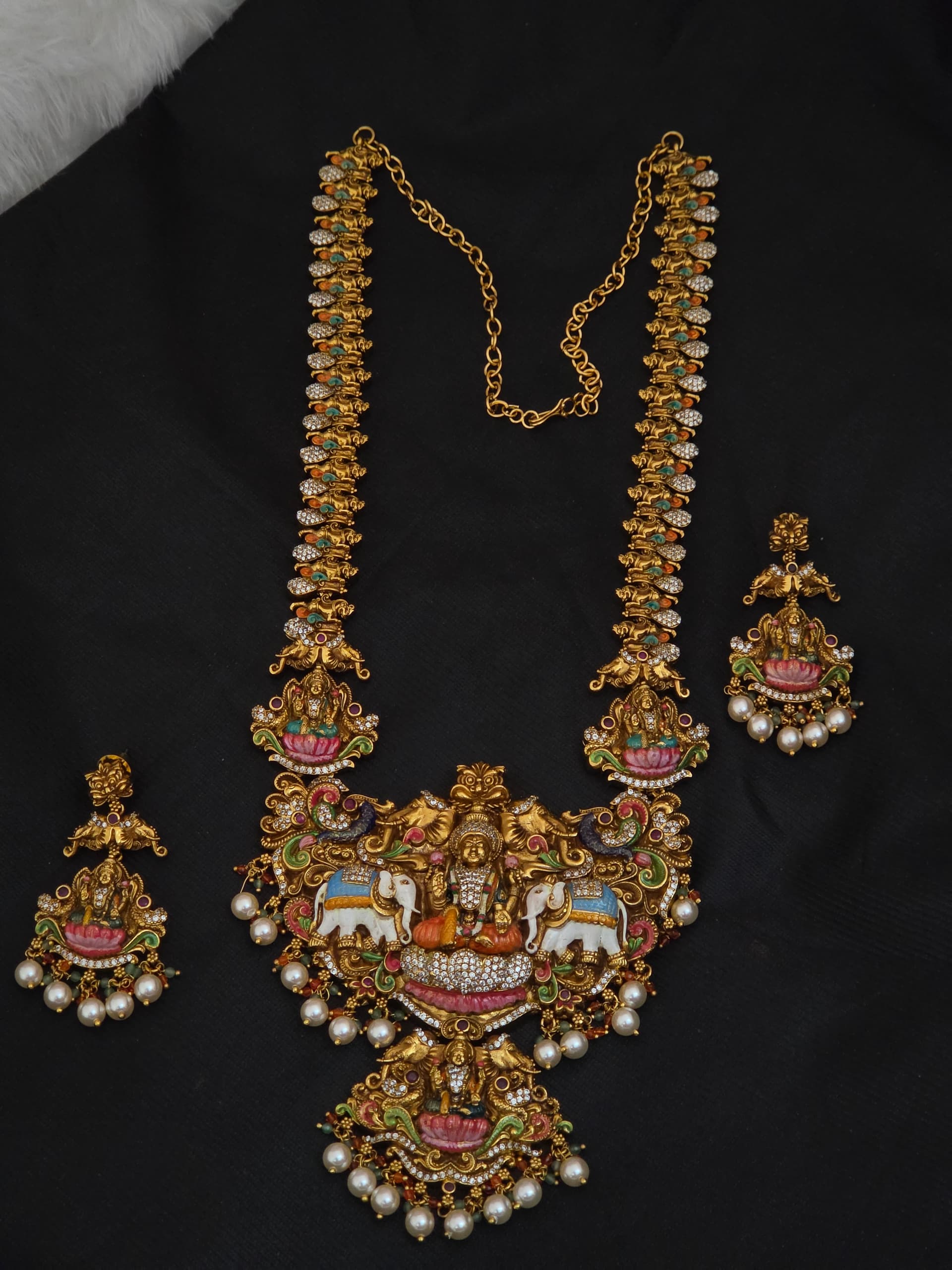 Premium matt antique meenakari lakshmi haram with earings