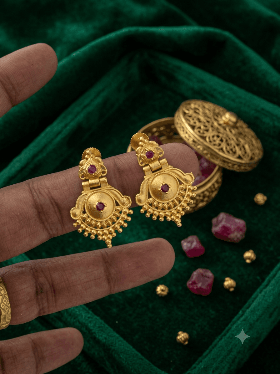 Premium foaming ruby stone earing