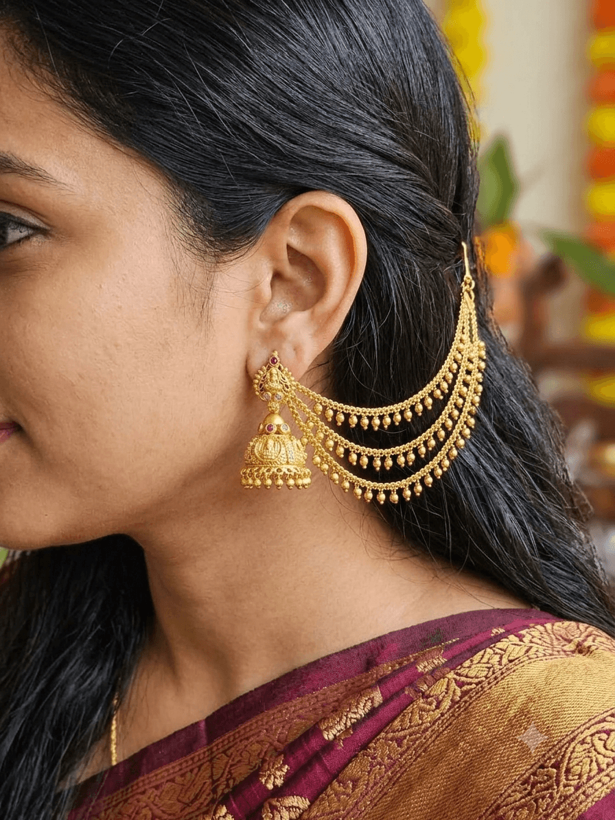 Premium foaming J type lakshmi jhumka with mattal