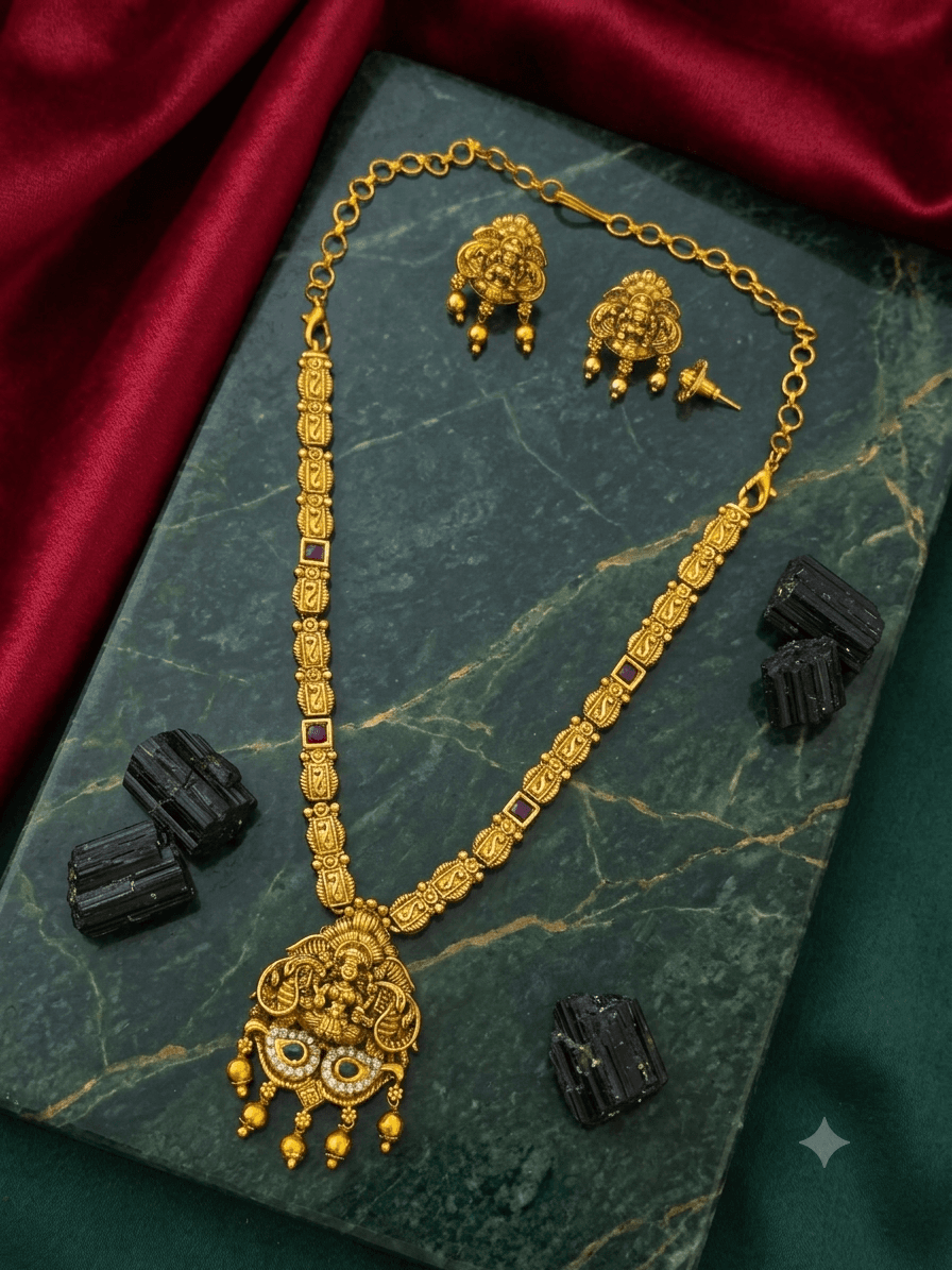 Premium matt ad stone lakshmi necklace with earings
