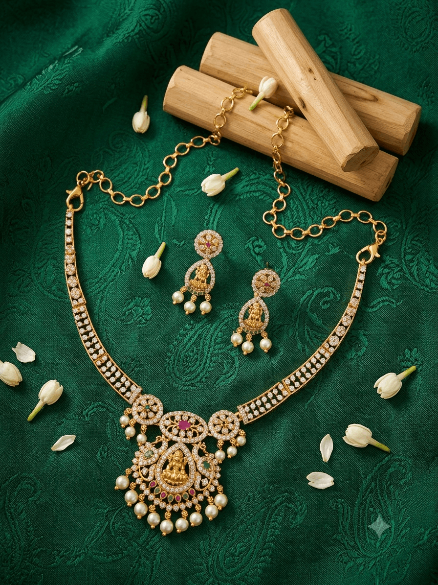 Premium matt ad stone lakshmi guntan necklace