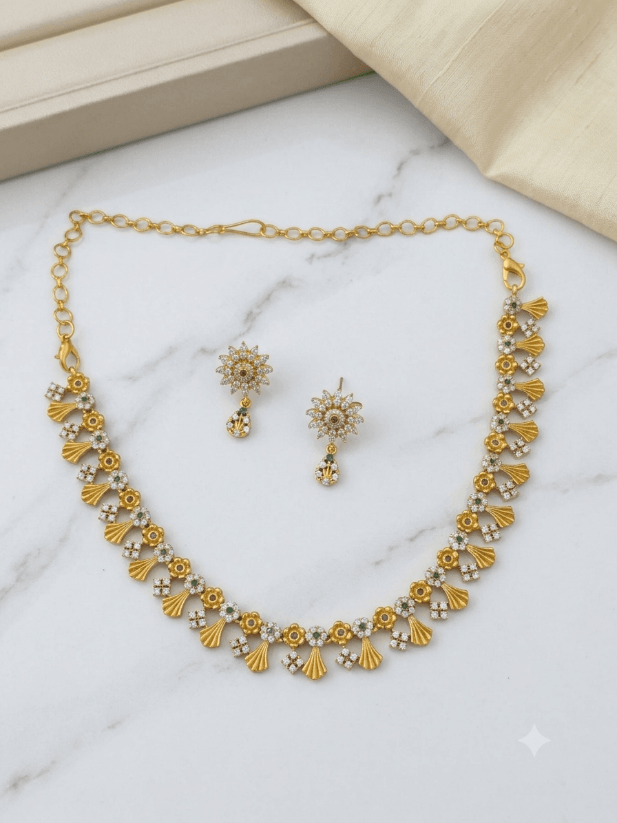 Premium matt ad stone flower necklace with earings