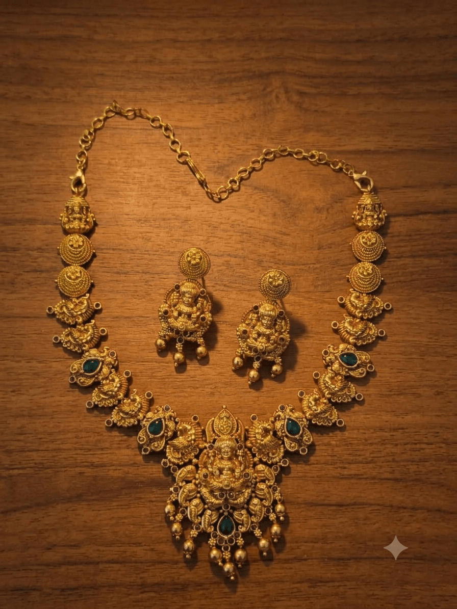 Premium matt kemp lakshmi necklace with earings