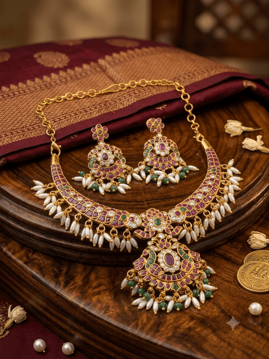 Premium matt kemp rice pearl necklace with earing