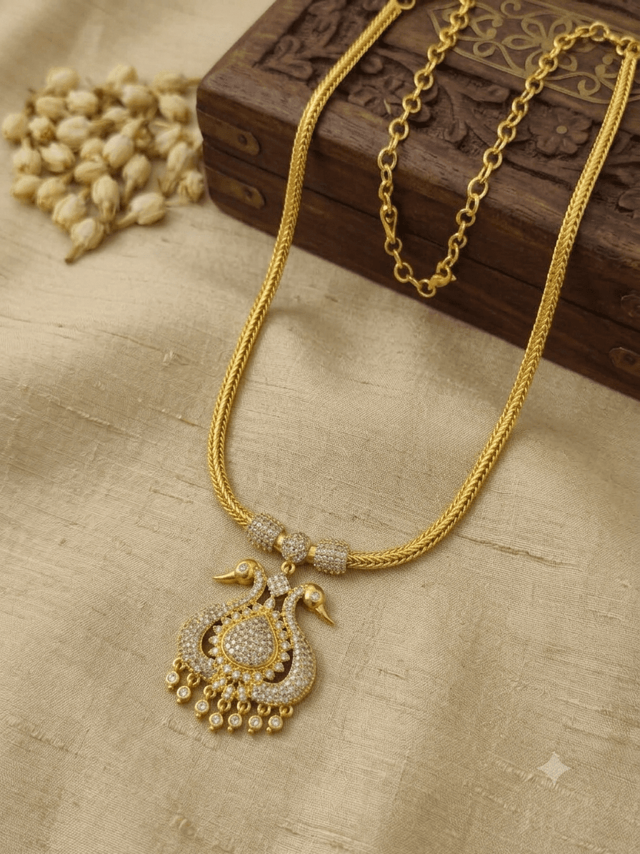 Premium foaming AD stone peacock necklace
