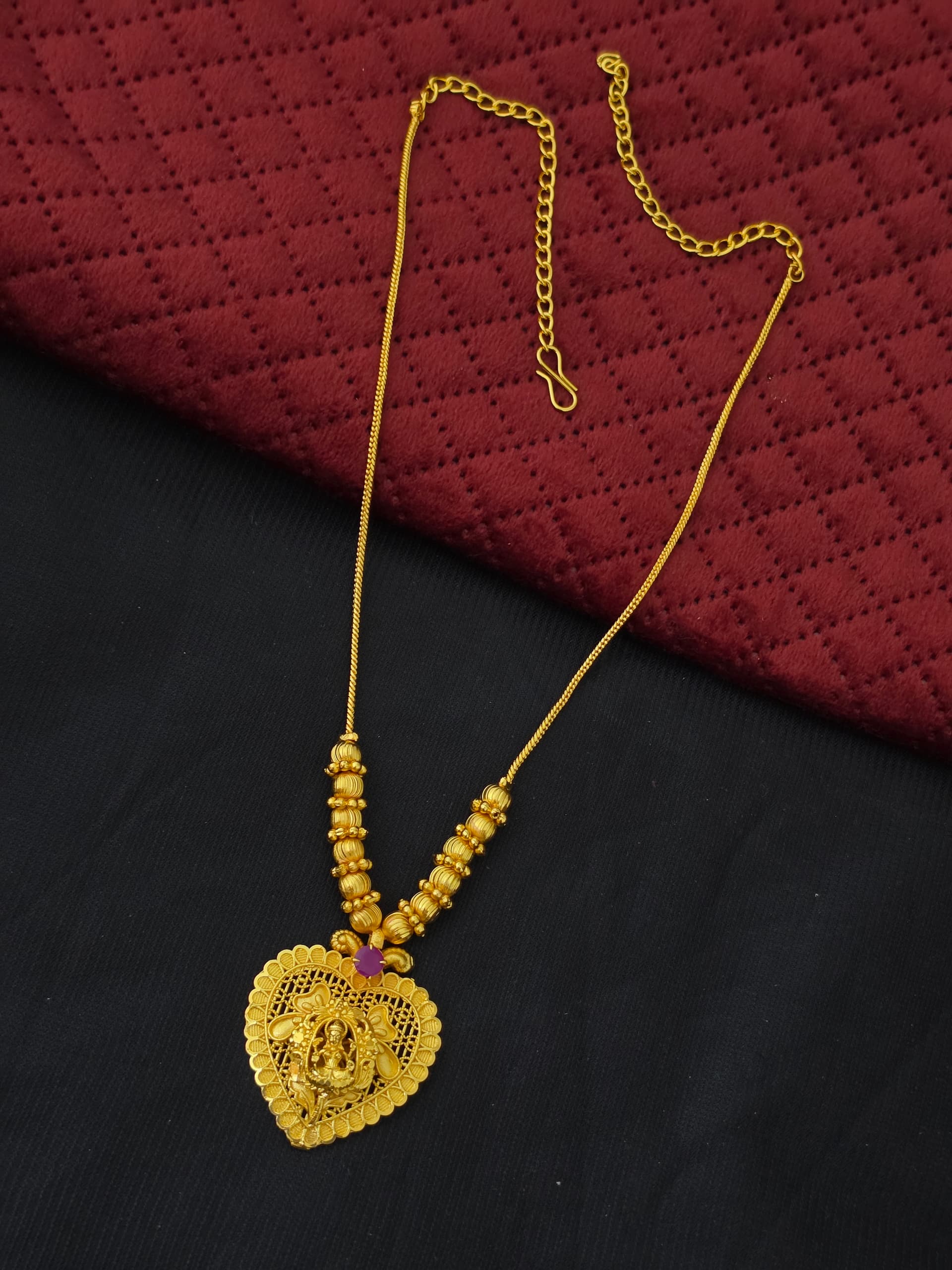 Premium foaming AD stone lakshmi heart necklace