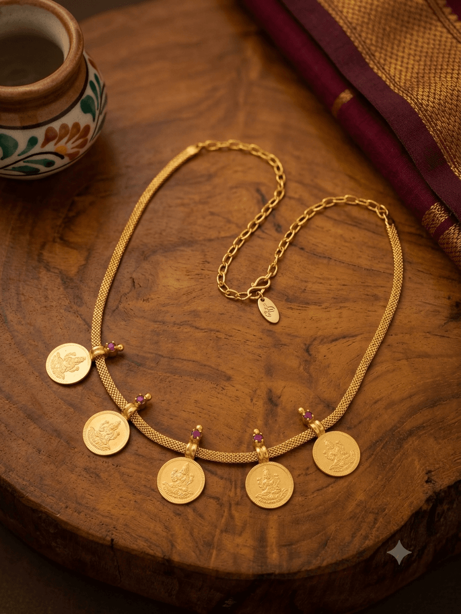 Premium foaming ruby stone lakshmi coin necklace